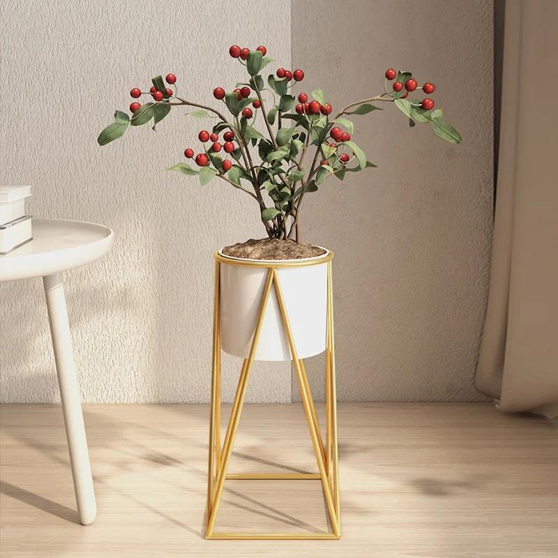 Golden iron flower stand Fashion Indoor Plant shelf living room Balcony floor-standing shelf Square bottom Not include plants