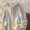 226 Gothic Print Zip Up Hoodie Unisex Women Casual Fall Winter Loose Fit