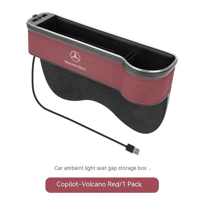 Neu Heiß 2026 Auto USB Lade Farbe Licht Sitz Aufbewahrungsbox Sitzspalt Box Für Mercedes-Benz A B C E V R-Klasse A45 C43 CLA GLA GL