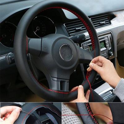 DIY Steering Wheel Covers Soft Fiber Leather Braid Steering-wheel With Red Line Thread Interior Accessories