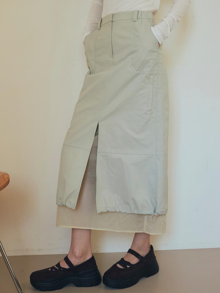 Oal Nylon String Maxi Skirt_Pale Green