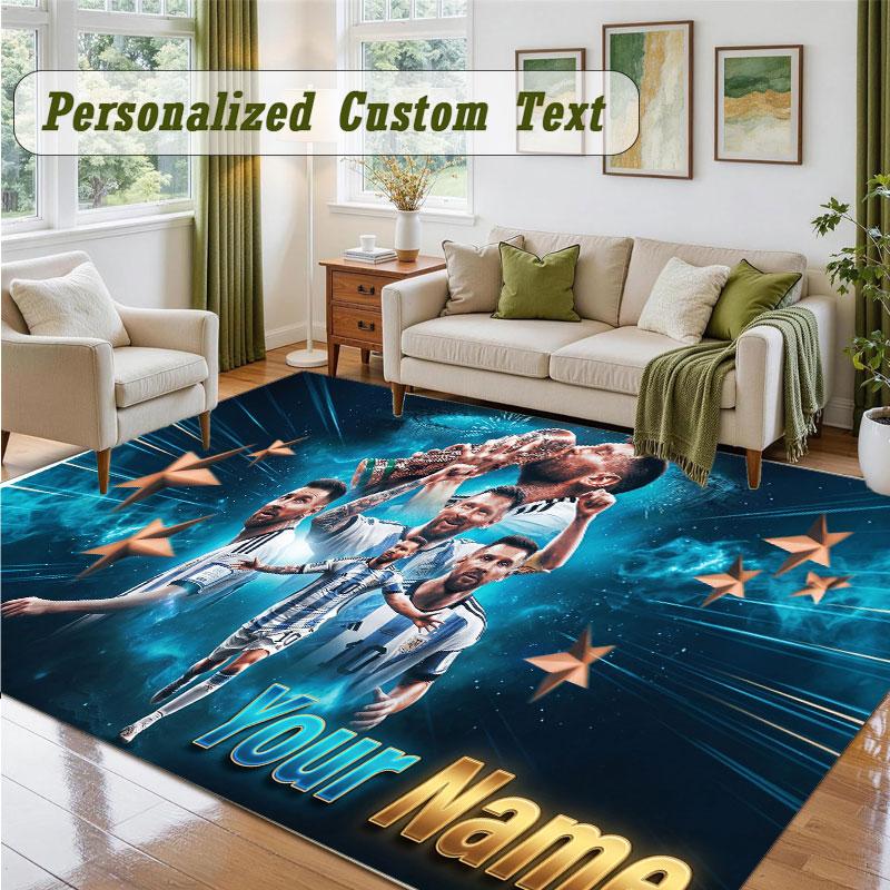 Crystal Velvet Square Rug Custom NameLionel Messi Pattern Non Slip Home Floor Decor Rug