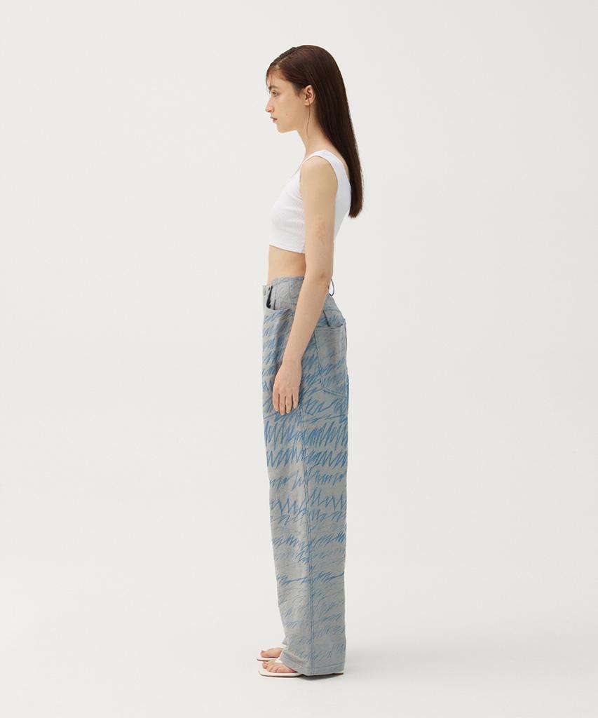 Meuameu Denim Stitch Tuck Pants