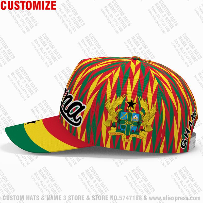 Ghana Czapka z daszkiem Darmowe na zamówienie Nazwa Drużyna Logo Meczu Gh Czapki z daszkiem Gha Kraj Podróże Republika Flaga Narodowa Ghany Nakrycie Głowy