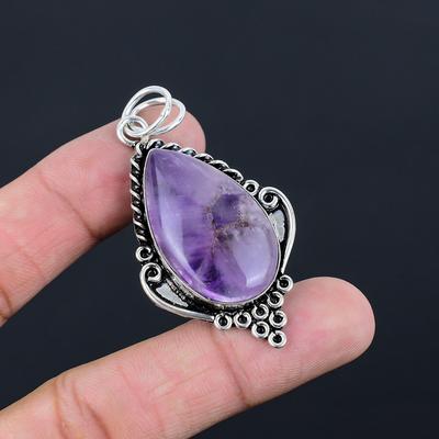 Pear Star Amethyst Gemstone 925 Sterling Silver Mother Bezel Anniversary Pendant