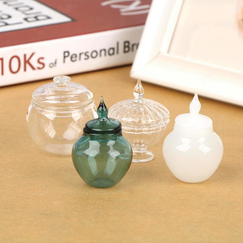 1:12 Scale Miniature Dollhouse Glass Canister Mini Cookies Candy Jar Bottle for OB11 Doll Kitchen Play Food Toy Accessories