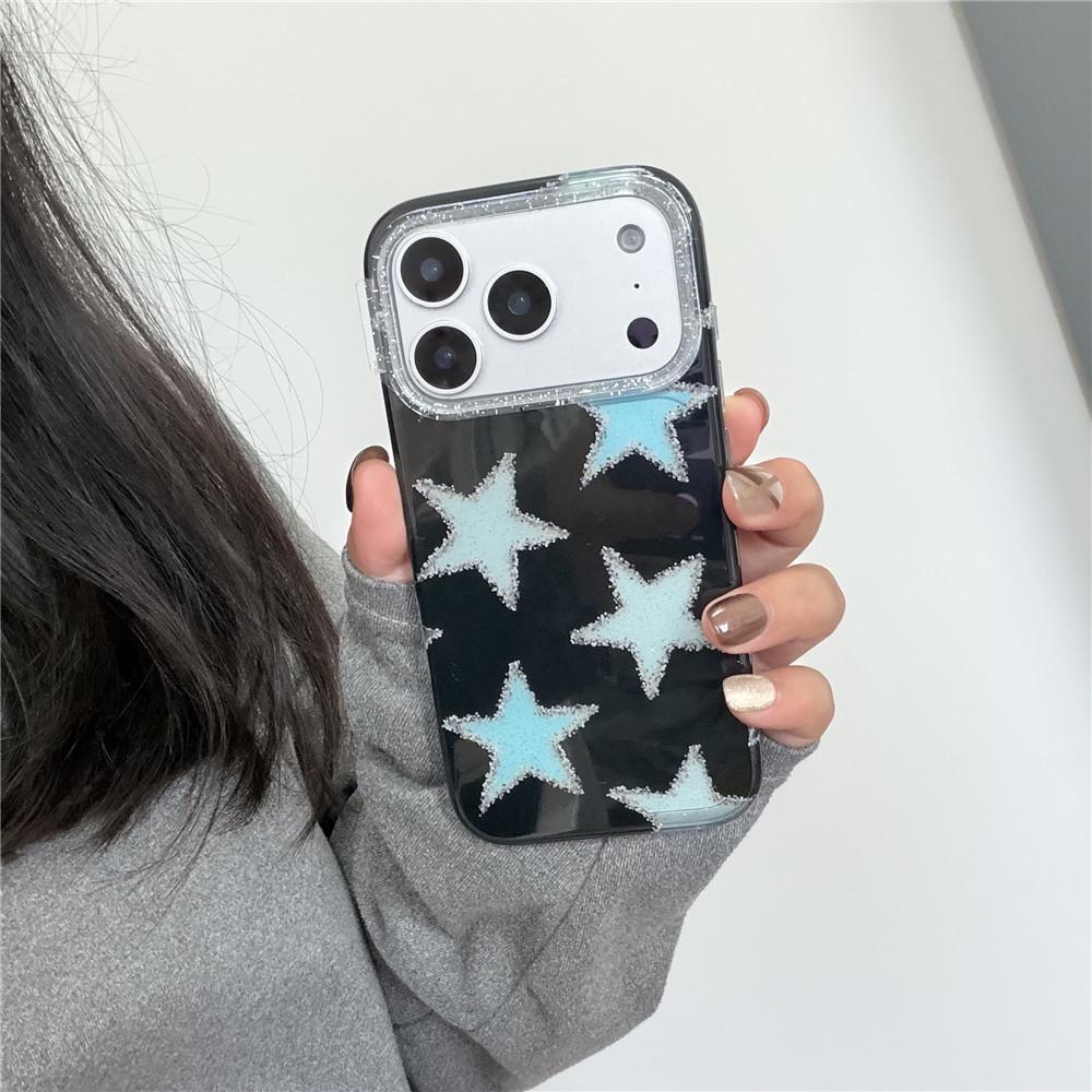 Black Glitter Stars iPhone 17 Pro Drop-proof Case, Compatible with 16 Pro Max & 15 Pro, Korean Style