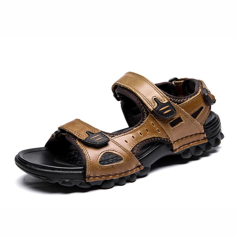 Men'S First Layer Cowhide Fashionable Trendy Comfortable Open-Toe Sandals Breathable Non-Slip Beach Sandals