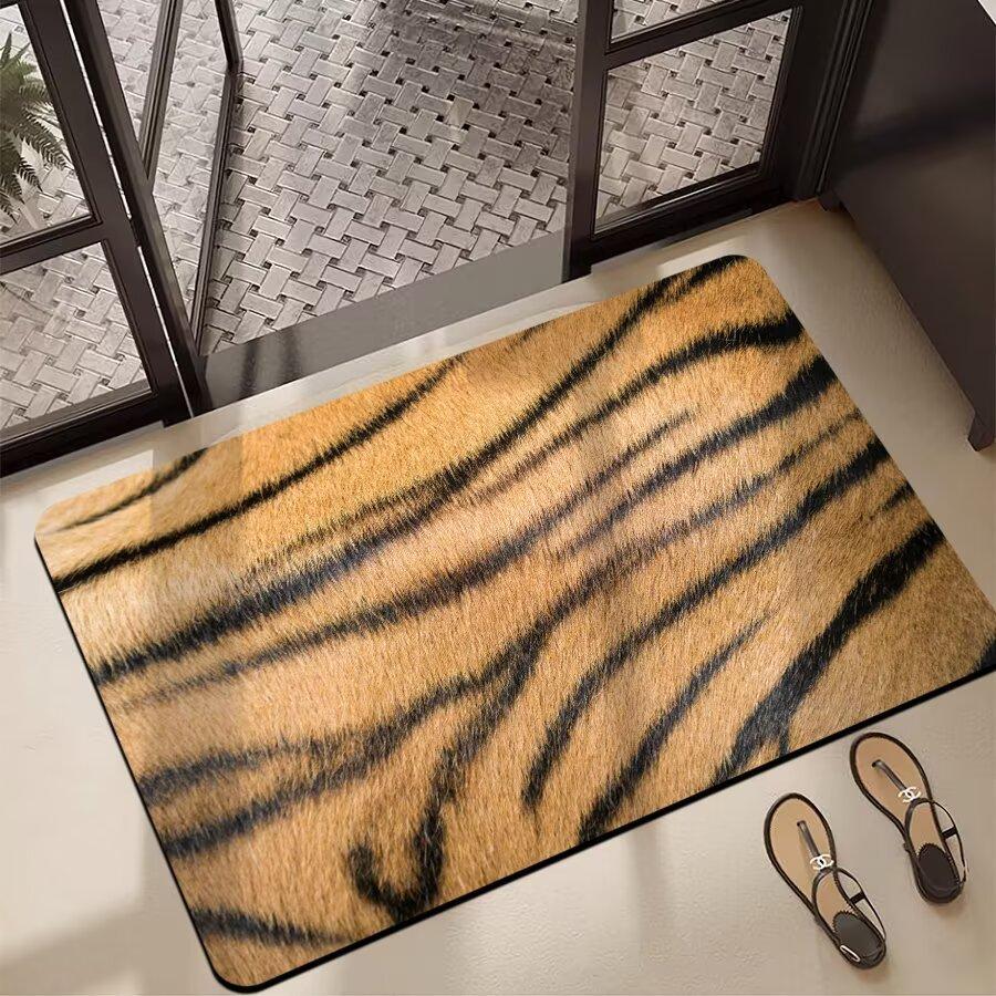 Leopard Flannel Bathroom Absorbent Floor Mat Toilet Floor Mats Dirt Resistant and Quick Drying Entrance Door Mat Home Decoration