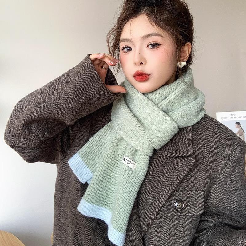 Autumn and Winter Atmosphere Contrasting Color Scarf Women's Winter Korean Knitted Wool Warm Fashion Versatile Scarf New