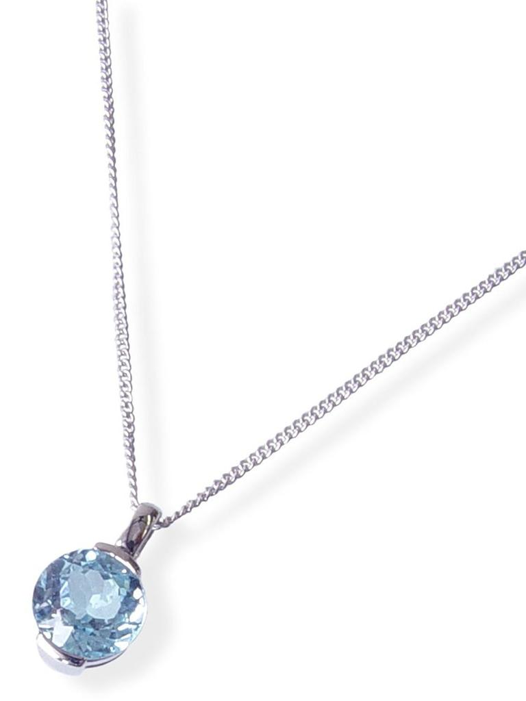 SV925 Large Blue Topaz Pendant Necklace, 9.0mm Round Cut, 2.7 Carat [Gift Wrapped]