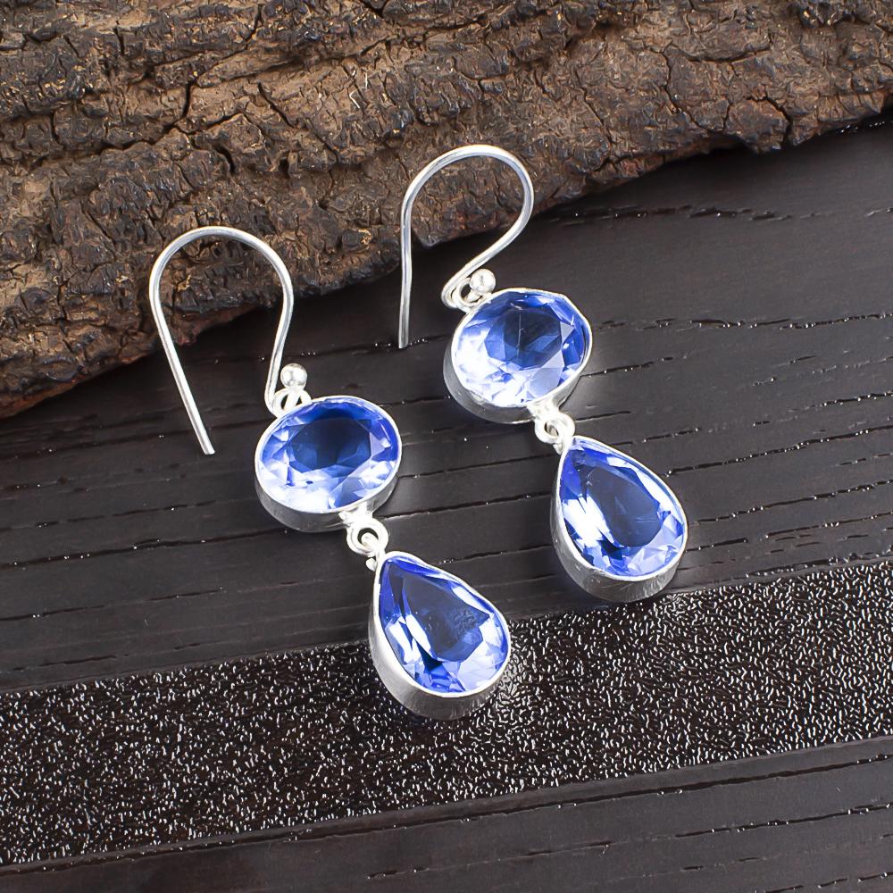 

Танзанит Серьги с драгоценными камнями ручной работы, Серьги из стерлингового серебра 925 пробы, Антикварные украшения, Серьги для подарка на помолвку 2.44 Inches синий