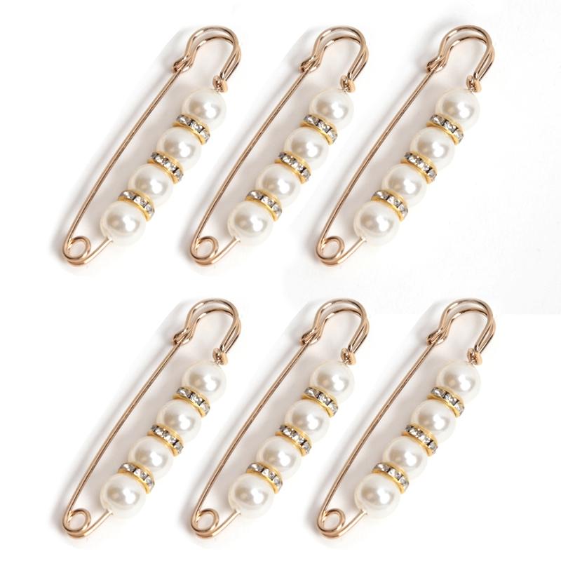 6 Pcs Set Women Fashion Pearl Brooch Waist Cinching Adjustable Skirt Anti-slip Metal Pin Fixed Clothes DIY Scarf Accessories