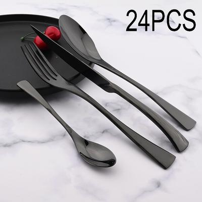 24st svart 18/10 bestickset i rostfritt stål Bestick Biff Kniv Gaffel Sked Middagsbestickset Köksbestick Present