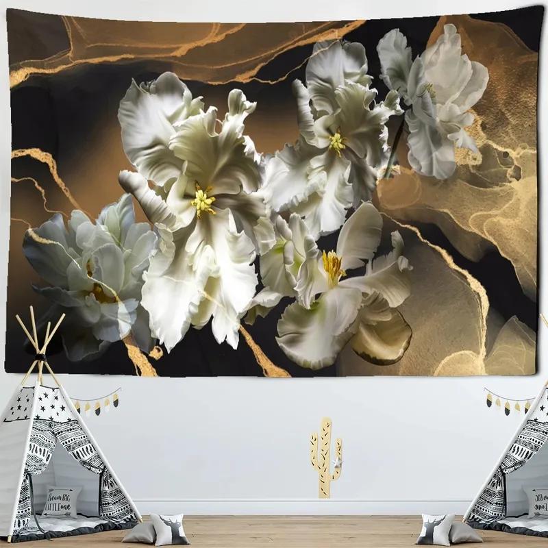 Tapiz de oficina, sala de estar, flores, plantas verdes, tela colgante, decoración de pared para el hogar, tapiz