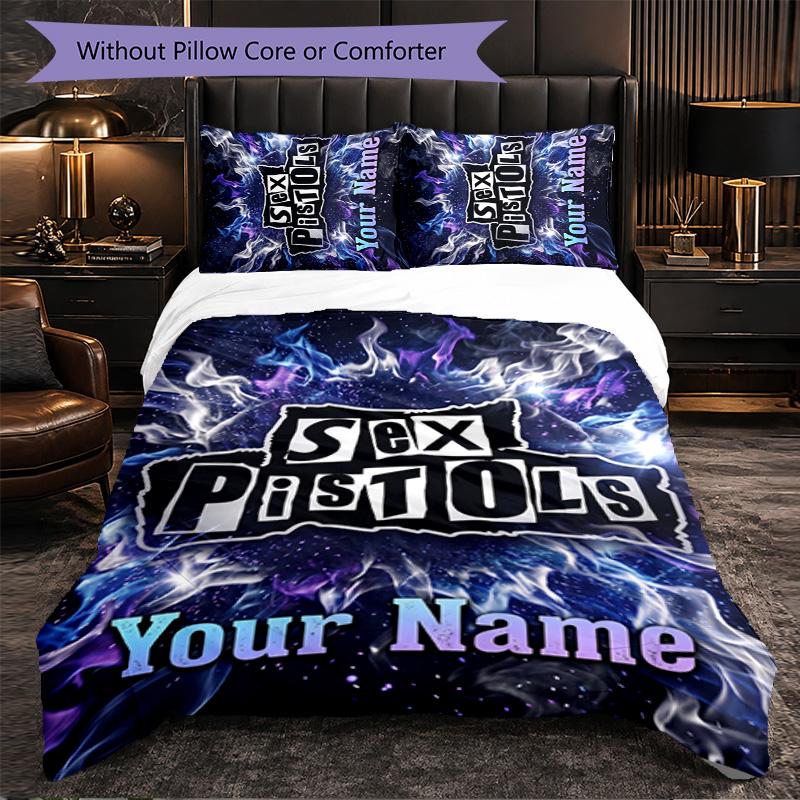Sex Pistols Individuelles Namens-Text Bettwäscheset, 1 Bettbezug & 2 Kissenbezüge Personalisierte Schlafzimmer-Geschenk