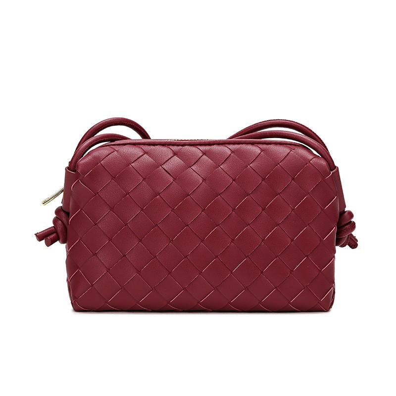Womens Small Square Leather Crossbody Bag With Woven Detail Soft Genuine Cowhide Shoulder Phone Camera Daily Use