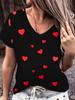 Moderna y elegante vacaciones dulce romántico rojo amor gráfico transpirable cuello en V manga corta Día de San Valentín camiseta casual camisa deportiva