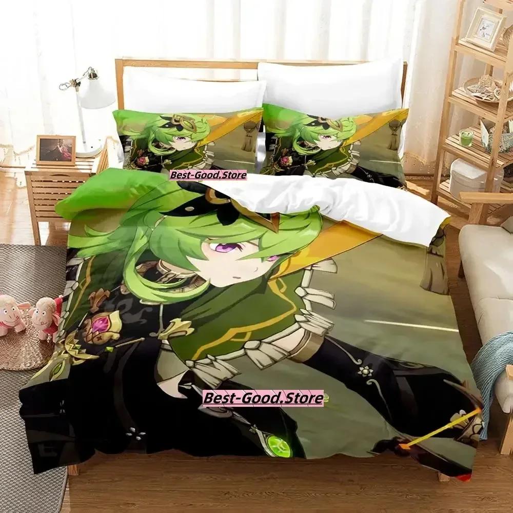 

2023 New Game Collei Genshin Impact Bedding Set Cartoon Anime three-piece set Adult Kid Bedroom Duvetcover Sets 3D Kawaii Girl 70x133cm 2pcs