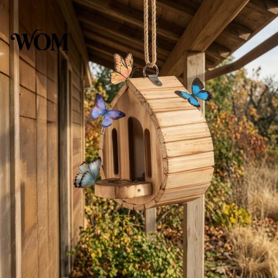 Alimentador de néctar para mariposas Casa de madera y alimentador, Refugio colgante exterior, Forma de lágrima para decoración de jardín Hábitat de polinizadores