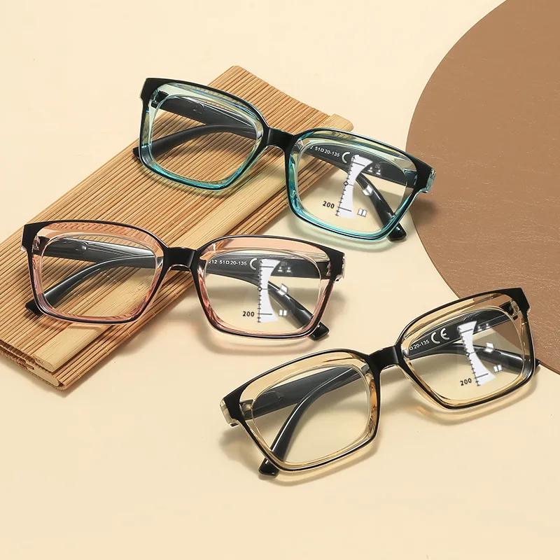 Retro Trend Progressive Multifocal Reading Glasses New Designer Blue Anti Light Far Sight Eyeglasses for Women Men HD Eyeglasses