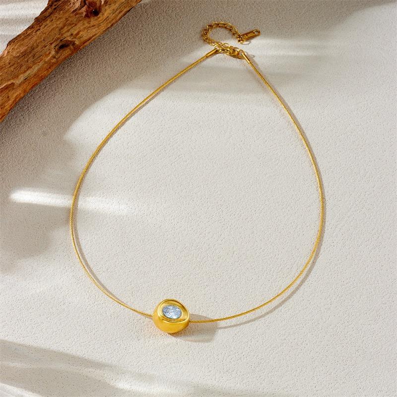 

Gold Oval Cubic Zirconia Pendant Steel Wire Choker Necklace for Women золотой