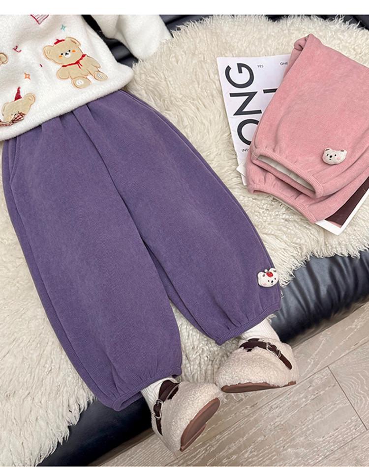 Meng Tang Tang Girls' Plus Velvet Cartoon Pants - Stylish Winter Wear for Kids