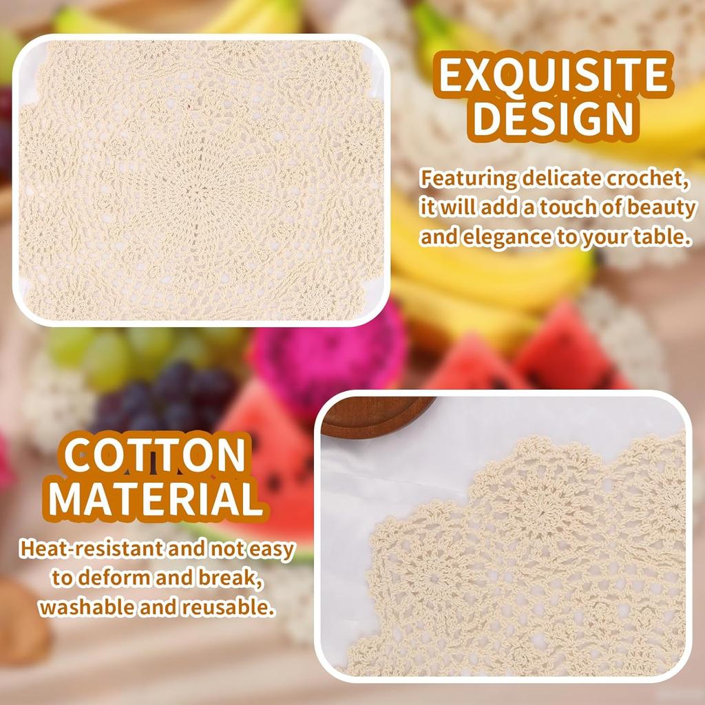 1-Pack Vintage Lace Placemats - 15.7'' Large Crochet Lace Tablecloth Doilies - Handmade Embroidered Round Table Overlay for Dining, Tea Party,