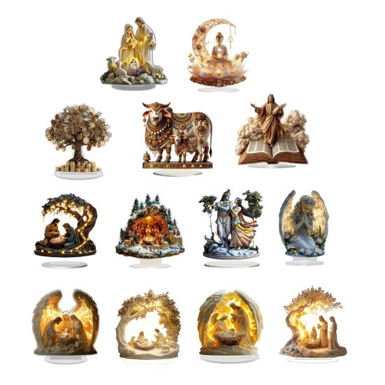 Різдвяний вертеп Акрилова настільна табличка 2D Плоска Настільний дисплей Прикраса для Християнського дому Декор полиці