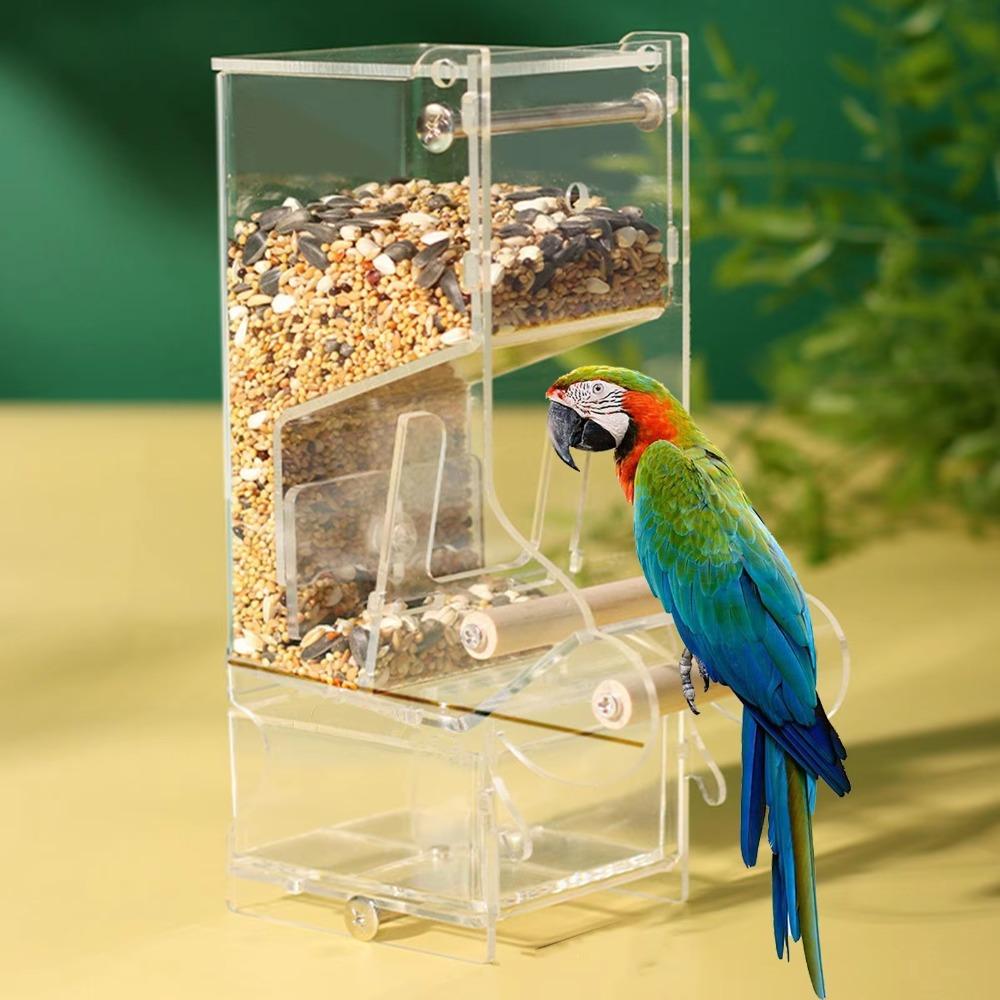 with Bottom Drawer Automatic Bird Feeder Acrylic Transparent Food Container  Pet Sprinkler