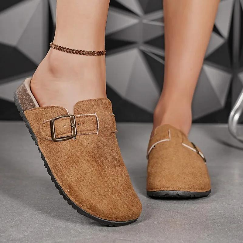 Fashion Shoes for Women 2025 Closed Toe Women's Slippers Fashion Belt Buckle Casual Slippers Women New Outdoor Best Seller Flat Slippers
