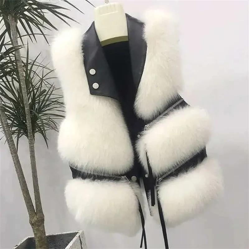 Giacca Gilet in Pelliccia Donna Inverno Coreano Gilet in Pelliccia Sintetica Gilet Corto in Pelliccia Gilet Femminile Senza Maniche