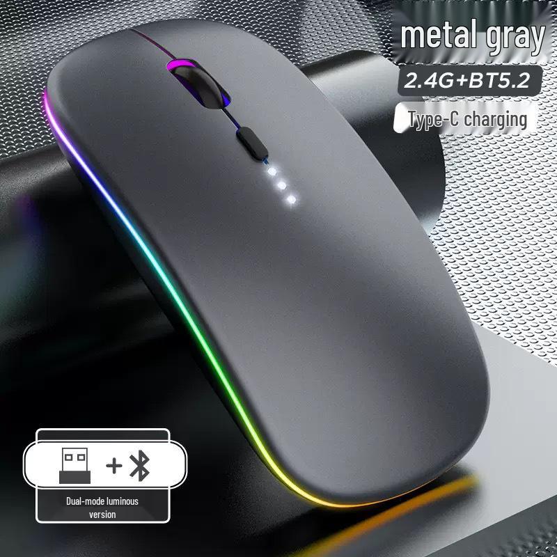 Rechargeable Dual-Mode Wireless Bluetooth Mouse with Custom Logo - Silent & Luminous for Business and Gaming