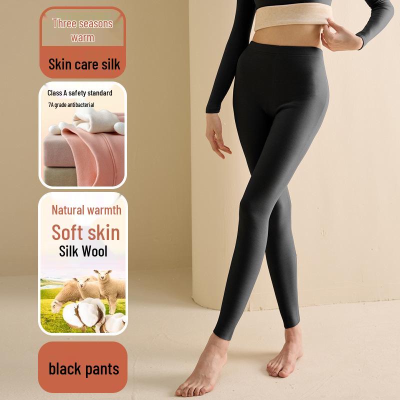 Women's Wool Silk Thermal Set: Warm Stand Collar Top & Trousers - Heat-Generating, Skin-Friendly Base Layer for Autumn/Winter.