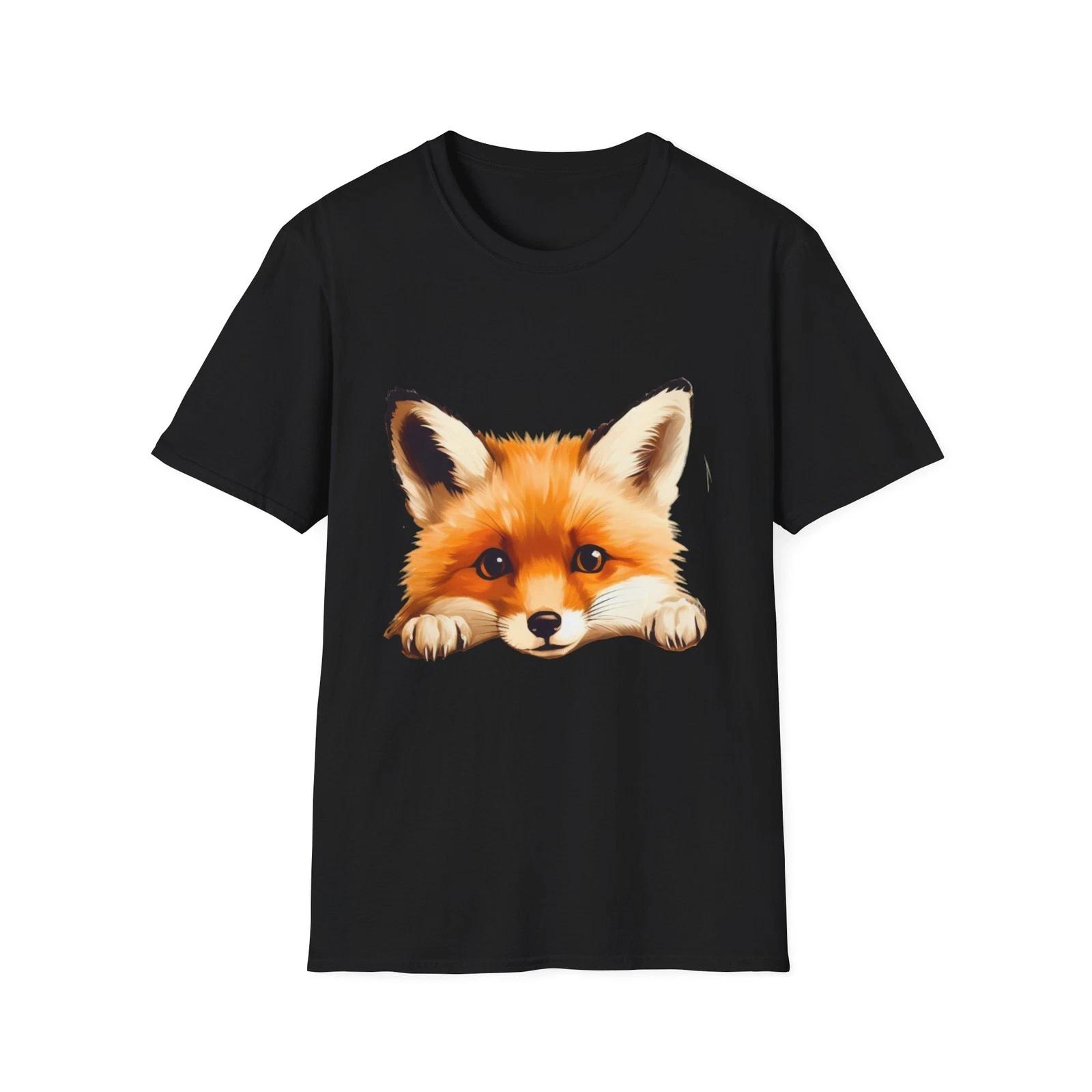 Peeking Fox Face T-Shirt Cute Fox Peek Design tee 4XL