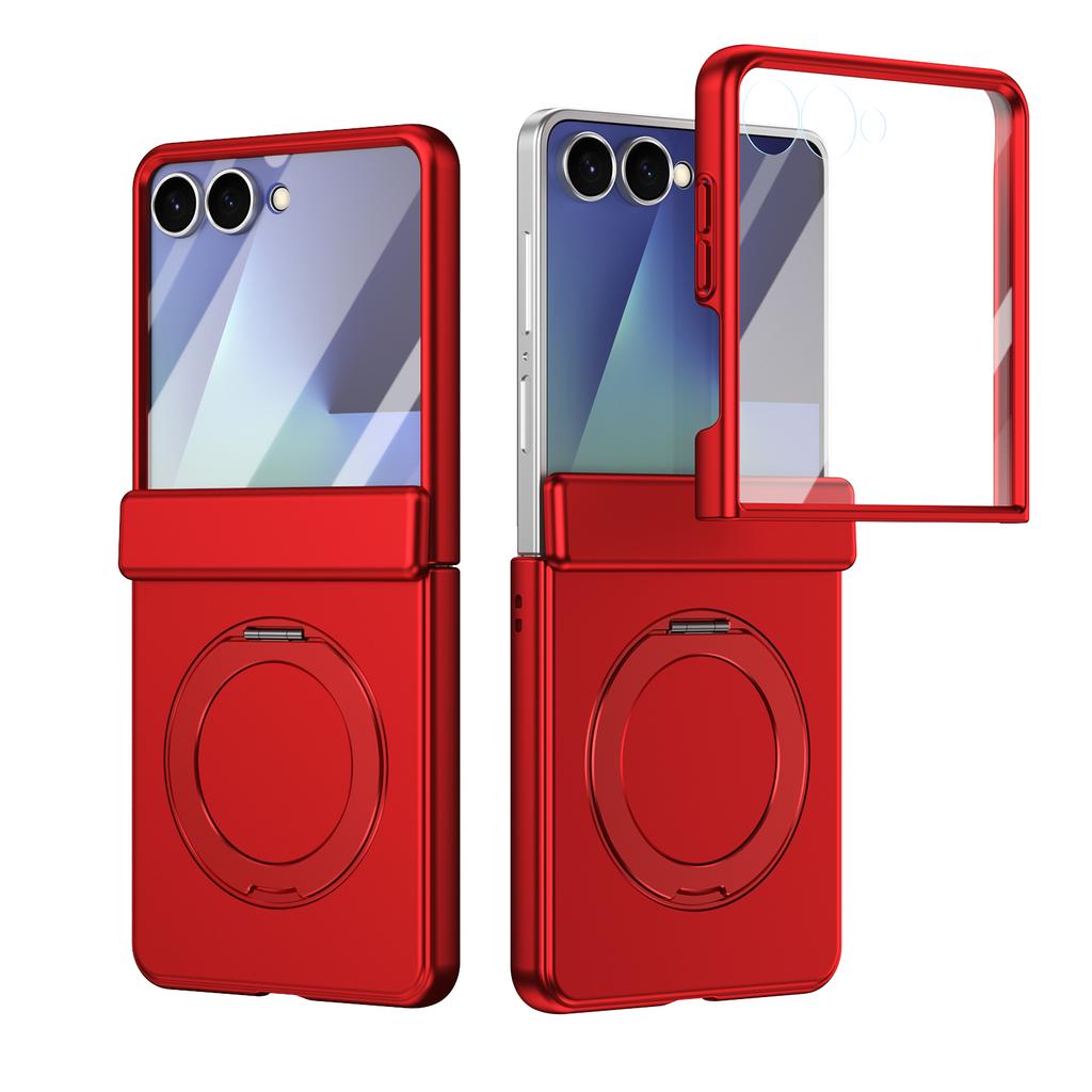 Skin-Friendly Matte Magnetic Case For Samsung Galaxy Z Flip 7/6/5 Stand Cover 360 Rotating With Glass Screen Protector