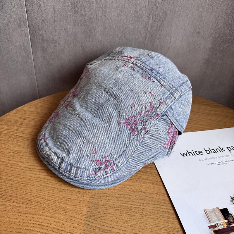 JYL TS DIY Washed Denim Hat Women Summer Oversized Reversible Painter Hat Denim 1222Mao18026