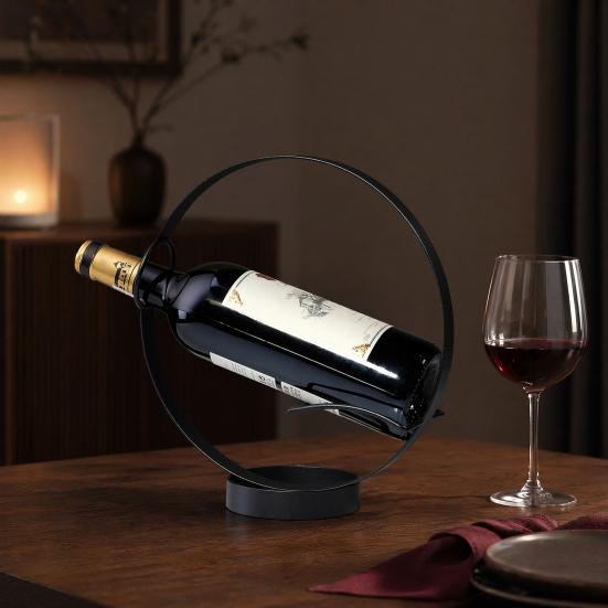 Yousheng Single Wine Bottle Holder for Countertop, Modern Metal Wine Rack Stand with Round Base, Elegant Gift for Home Bar Kitchen