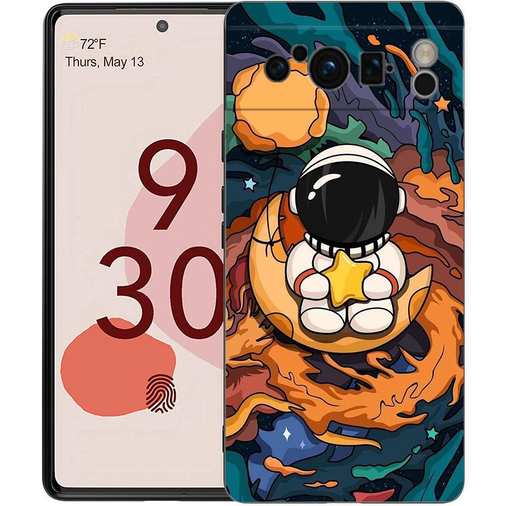 Cute Cartoon Astronaut For Google Pixel 8 7 6 Pro 6A 5G Black Phone Case Soft Shockproof Back Cover Silicone TPU Shell Coque