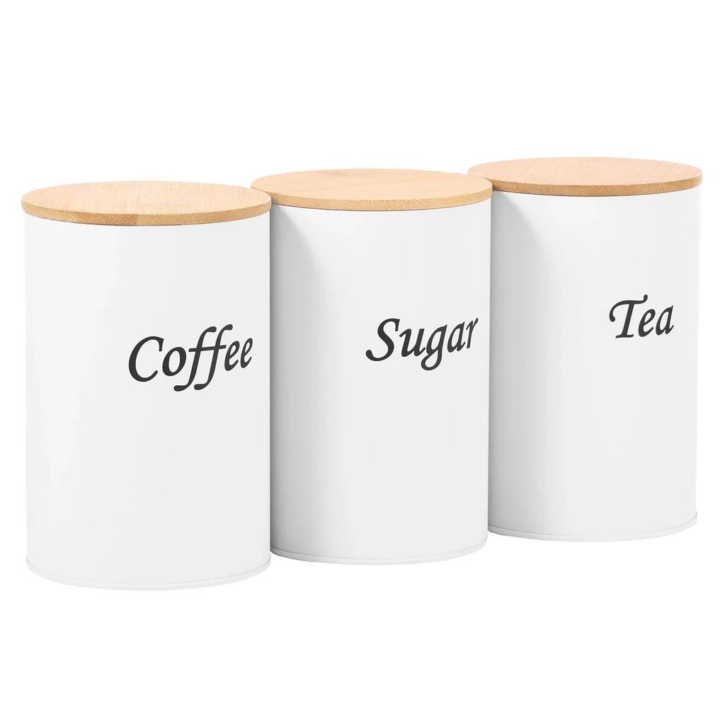 3Pcs Food Storage Canisters Iron Tea Sugar Coffee Canisters with Bamboo Lid Versatile Tea Coffee Sugar Canister for Sugar Tea