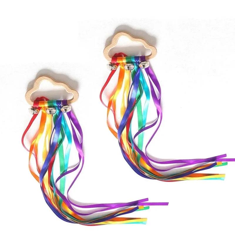 Non-Toxic 2Pcs Kids Outdoor Toy Montessori Style Sensory Toy Running Dance Ribbon Ring Bpa-Free Newborn Upwards Develop Colour Recognition