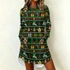 Women's Trendy Casual Christmas Print Long Sleeve Neck Dress for Holiday Party