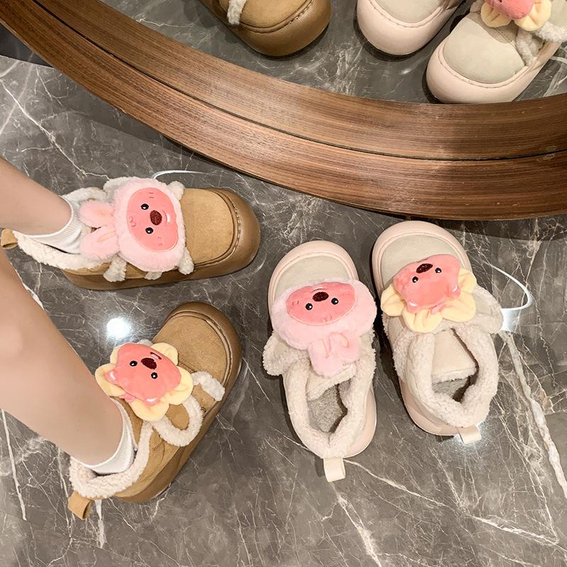 Women's velcro cartoon fall and winter padded warm cold thick bottom lightweight hiking waterproof non-slip plush snow boots cotton shoes