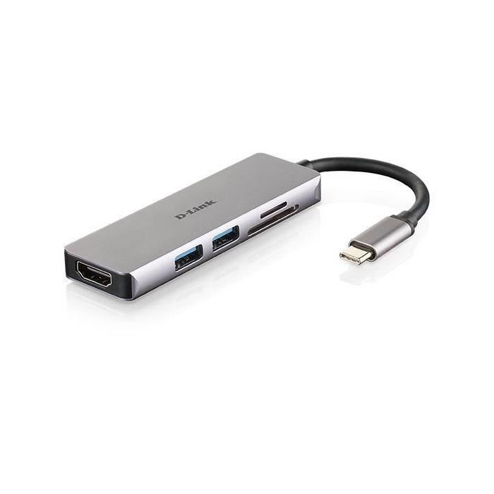 Hub USB-C 5-en-1 - D-Link - DUB-M530 - Vidéo Ultra HD 4K - 2 ports USB 3.0 - Coque aluminium