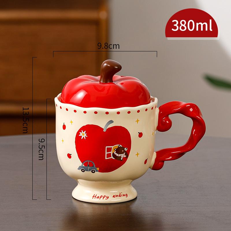 Cupa Drăguță Apple cu Capac Cană Ceramică Suvenir Cupă pentru Apă Potabilă Birou Cupă de Cafea cu Aspect Înalt Crăciun