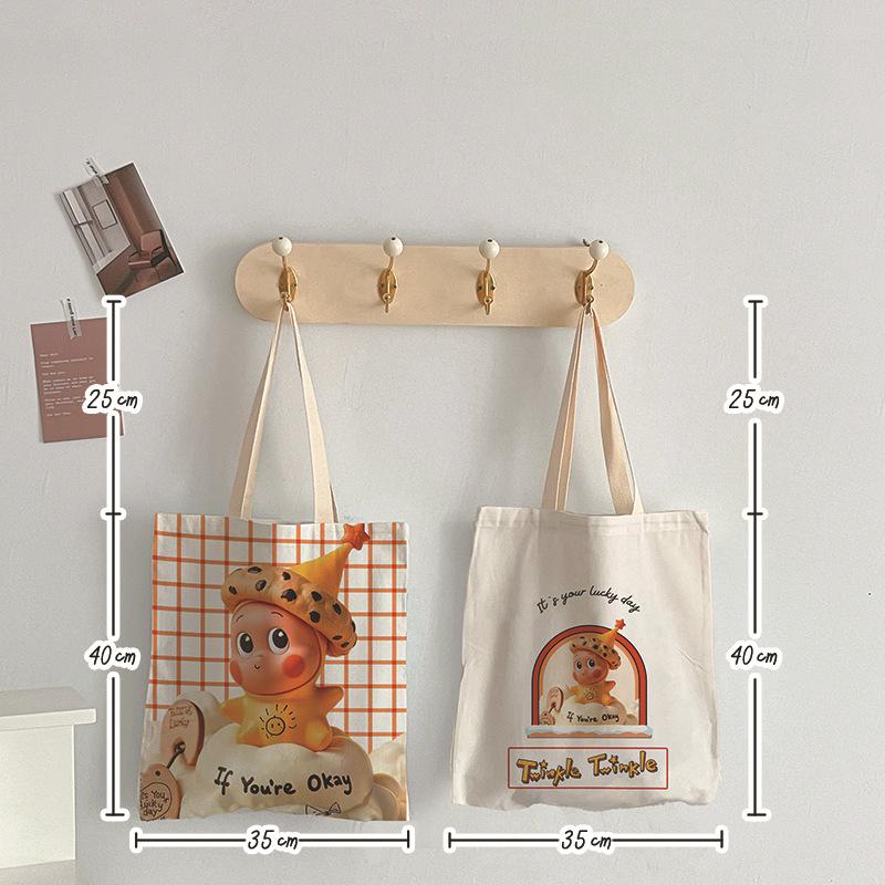 

2025 Cute Canvas Star Tote Bag - Large Capacity Student Shoulder Handbag 35x40 cm