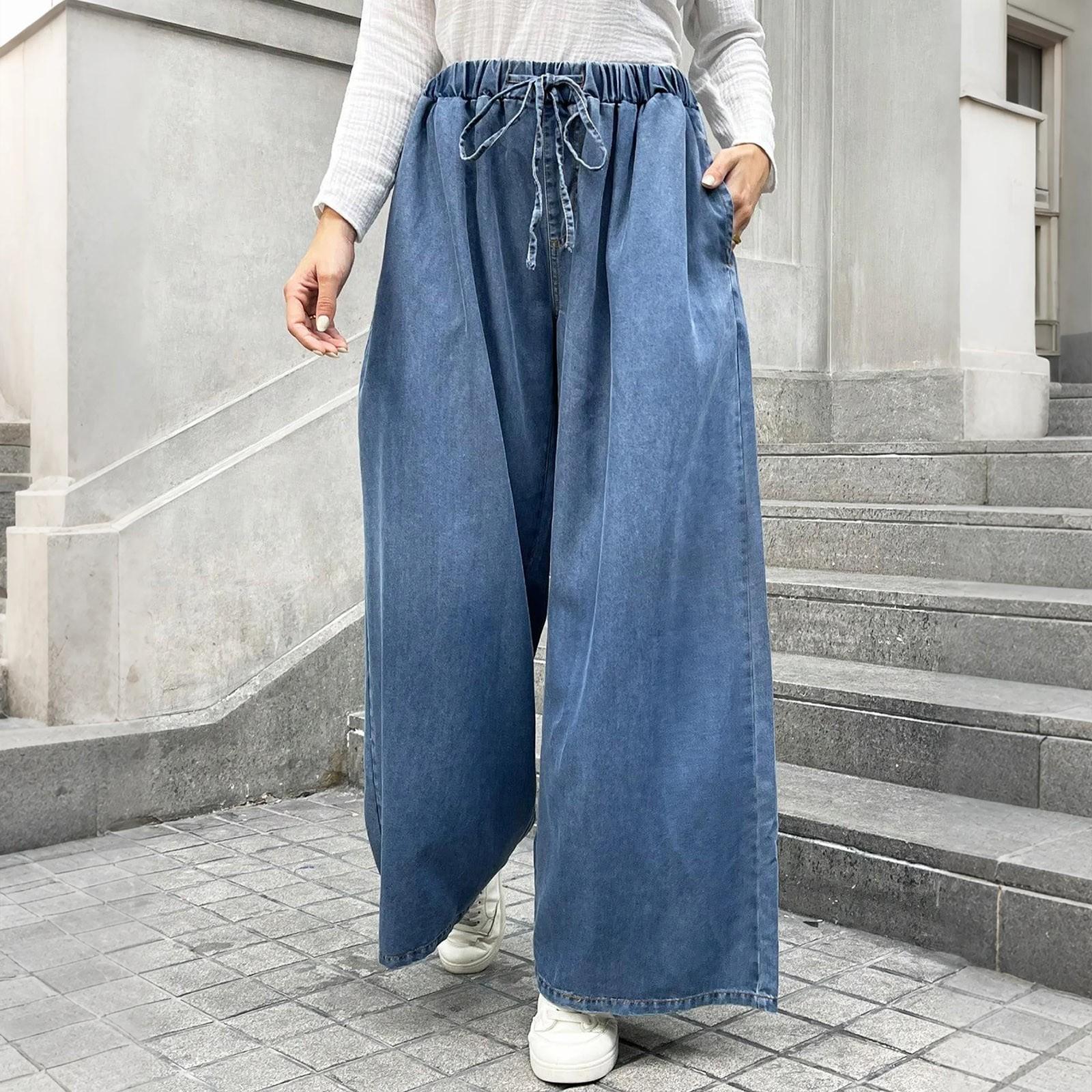 

Женские джинсы Тренд Повседневная мода Широкие штанины Свободные джинсы XL синий