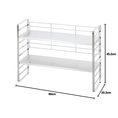Shimomura Kihan Height-Adjustable Kitchen Rack, 60cm Wide, Made in Japan, 2 Shelves, with Back Net to Prevent Drops, for Condiments, Pots, Bottles, an
