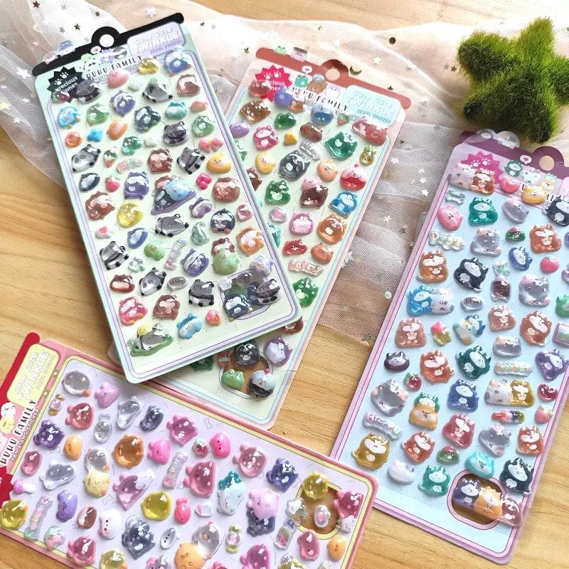 3D Crystal Relief Chubby Family Stickers Cute Animal Puffy Decals for Toddler Reward Scrapbooking Album Phone Decor