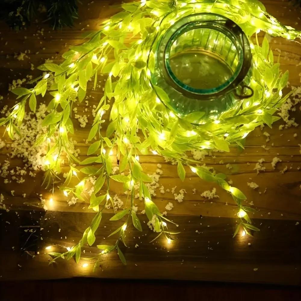 Battery Ivy Vines Fairy String Lights Willow Curtain Lamp DIY LED Light Imitation Leaf Artificial Leaf Copper Wire Light